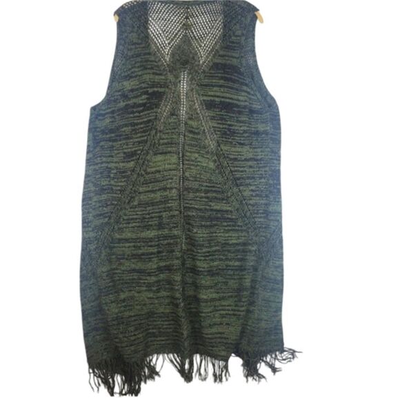 Faded Glory Green Knit Open Fringe Sleeveless Cardigan Size 1x-2X(16W-20W) - Picture 11 of 15